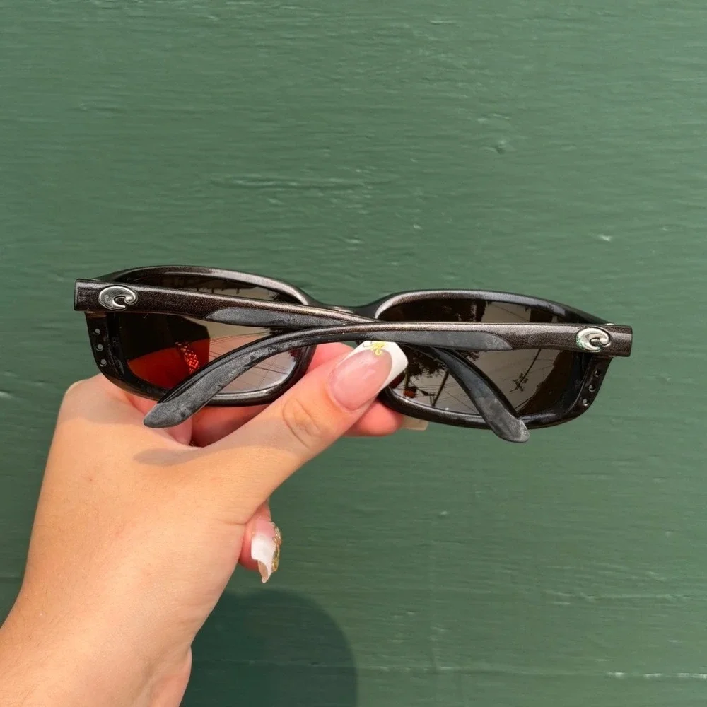 Costa Del Mar Fathom Sunglasses Bronze Frame Blue Mirror Lens Y2K Wrap Mens